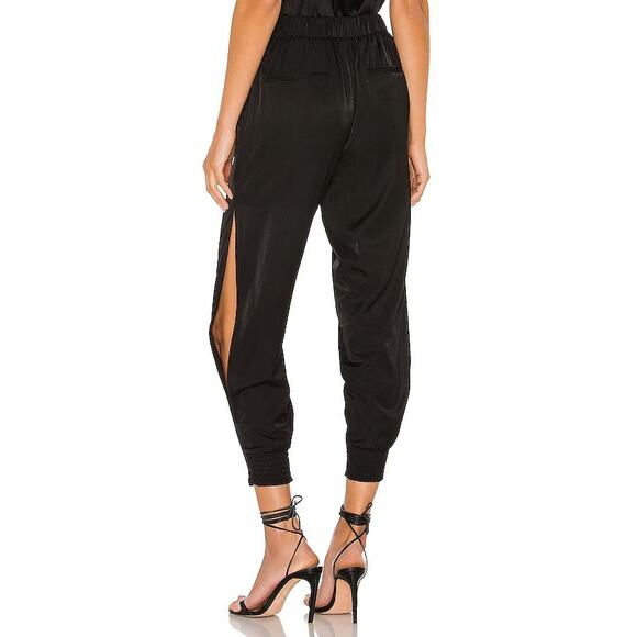 Lovers and Friends Macie Hi-Rise Belted Black Satin Joggers XL NWOT - Picture 2 of 10